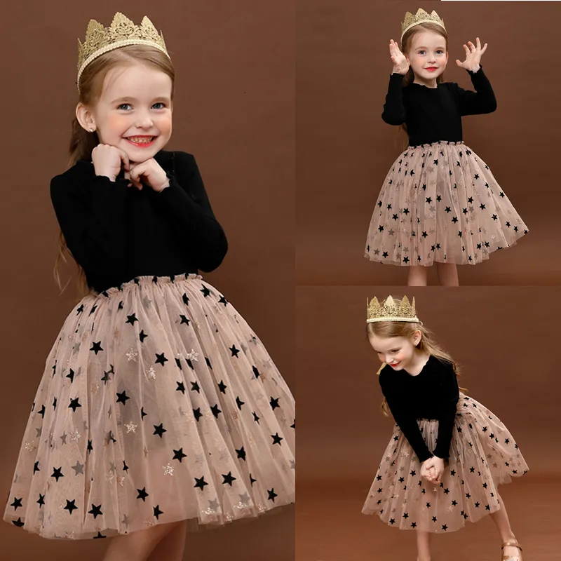 Girl's Dresses Princess Girls Dress Long Sleeves Dresses Stars Print Little Girl Baby Clothes Children Birthday Clothing Tutu Dress Casual