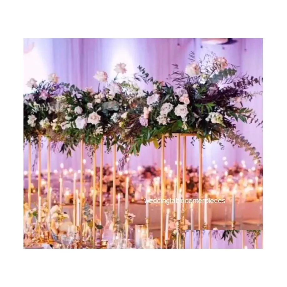 Decorazione per feste Oro bianco Sier Portacandele Candeliere in metallo Porta fiori Vaso Centrotavola Centrotavola Evento Porta strada Matrimonio D Dhxqs