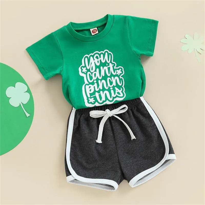 Roupas de roupas nascidas bebês meninos St. Patricks Day Roupas 2pcs Letras de manga curta Criança de pista de rastreamento