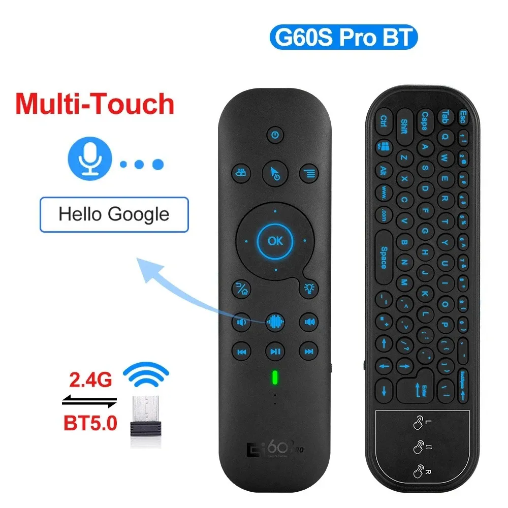 G60S Pro Air Mouse Wireless Voice Remote Contrôle 2.4G Bluetooth Dual Mode IR Apprentissage avec rétro-éclairé