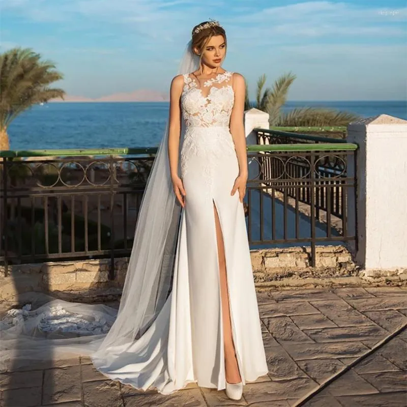 Robe De Mariée UETEEY Dentelle Sirène Robes Sans Manches En Mousseline De Soie Illusion Robe De Novia Plus La Taille 2023 Élégante Princesse Robes De Mariée