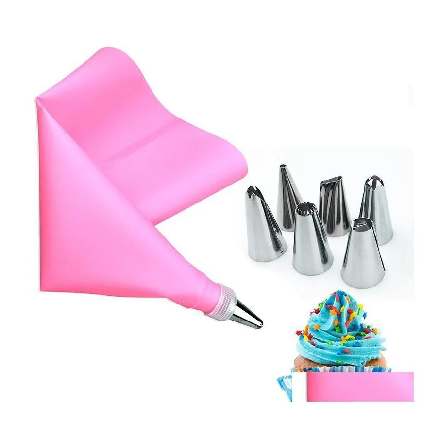 Cuisson Outils De Pâtisserie 8 Pcs / Set Sac Décoration Gâteau En Acier Inoxydable Glaçage Pi Confiserie Outil Buses Pour La Livraison De La Crème À La Maison Dhd8B