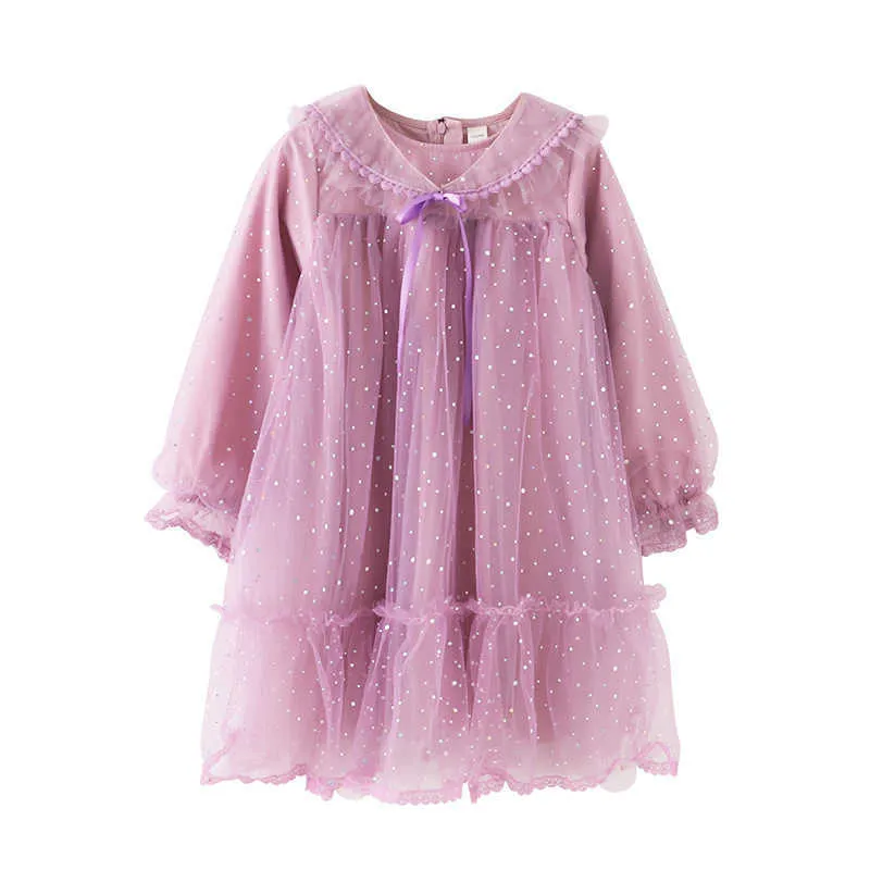 Girl's jurken 4 tot 14 jaar kinderen en tienermeisjes mesh prinsesjurk 2022 Nieuwe kinderen Koreaanse stijl lange mouw voorjaar kleding zoet #9416 0131