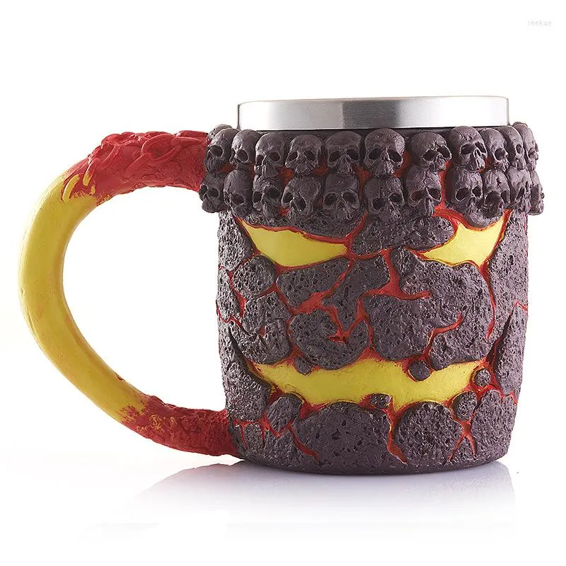 Tasses Halloween Double paroi en acier inoxydable 3D Magma Monster tasse résine Bronze tasse boire du café