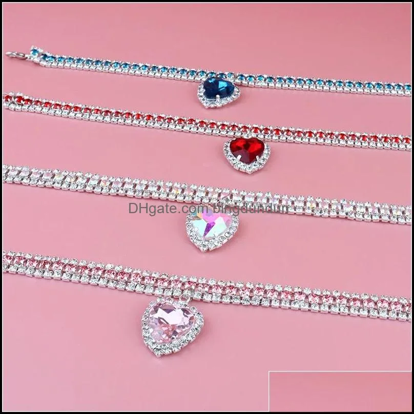 Collari per gatti Conduce Collare con strass per animali Gioielli lucidi Ciondolo con diamanti Amore Collana con bling per cani Decorazione Forniture per cuccioli Chihuahua Dhpti