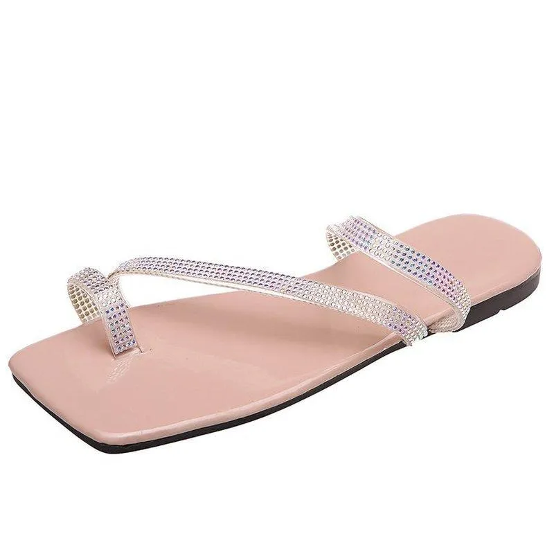 Slippers French One Line Sandals With Square Head And Thick Heel Simple Transparent Strap Foot Slipper Woman