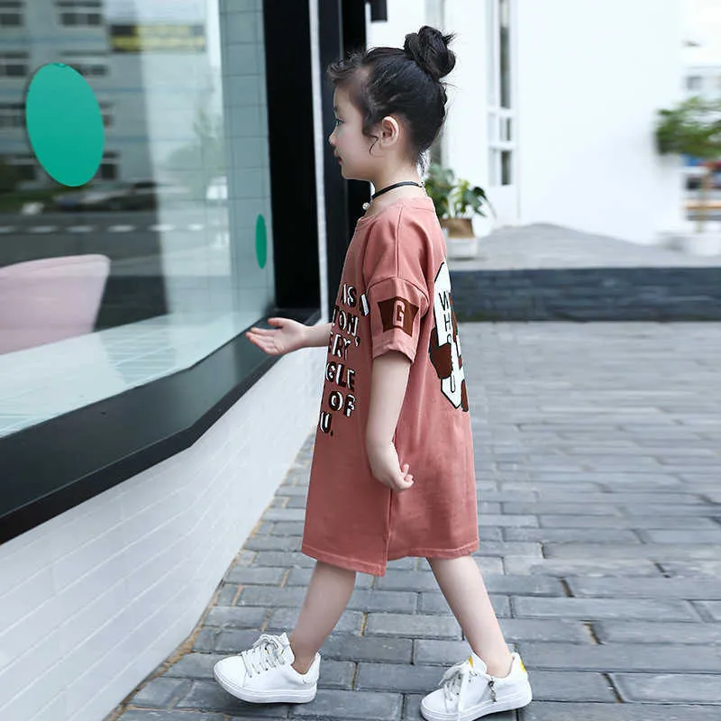 Girl's Dresses Fashion t-shirt Summer Children's Clothing Autumn Girls mid-length T-shirt Cartoon Letter Tees Home Outside Wear Kids