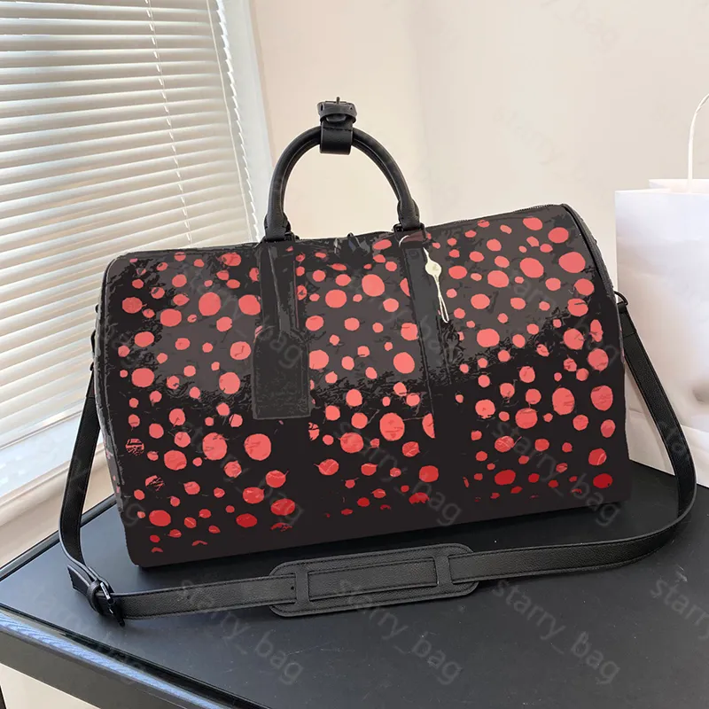 Torba podróżna o dużej pojemności Polka Dot Torby podróżne Wytłoczony nadruk z napisem Sacoche Zewnętrzny skórzany pasek Miękka dwustronna walizka Bagaż Bb Backpack