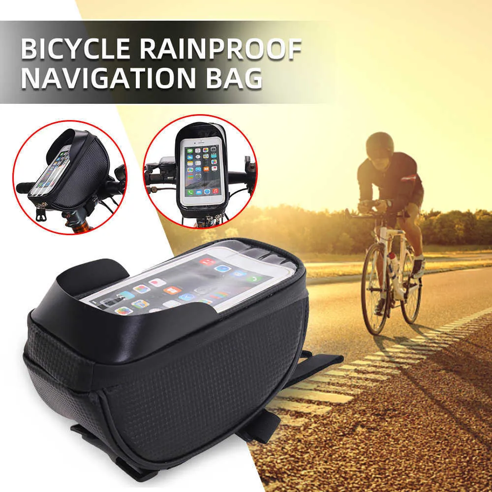 Panniers Universal Bicycle Waterproof Pekskärm Stor kapacitet Bilstybar framifrån rörsäckar Telefonhållare MTB Bike Bag 0201