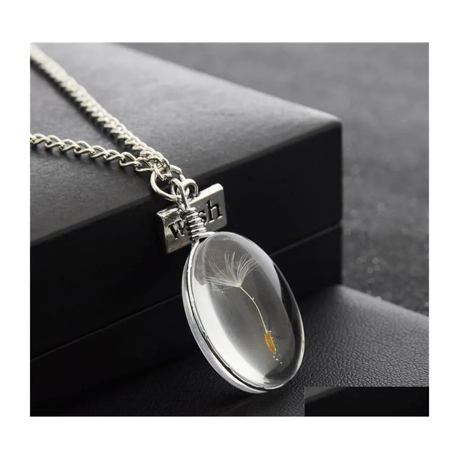 Anhänger Halsketten Modeschmuck DIY Oval Glas Löwenzahn Halskette Wunschkette Drop Lieferung Anhänger Dhfdy