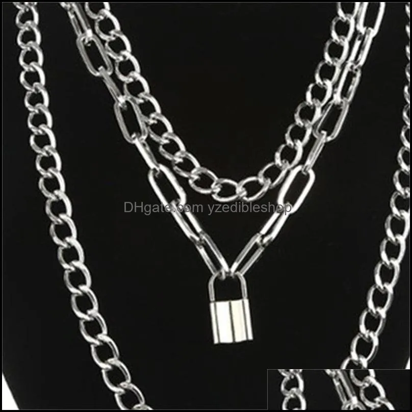 layered chain choker necklaces neck chains lock pendant jewelry for women punk chokers padlock goth grunge aesthetic accessories