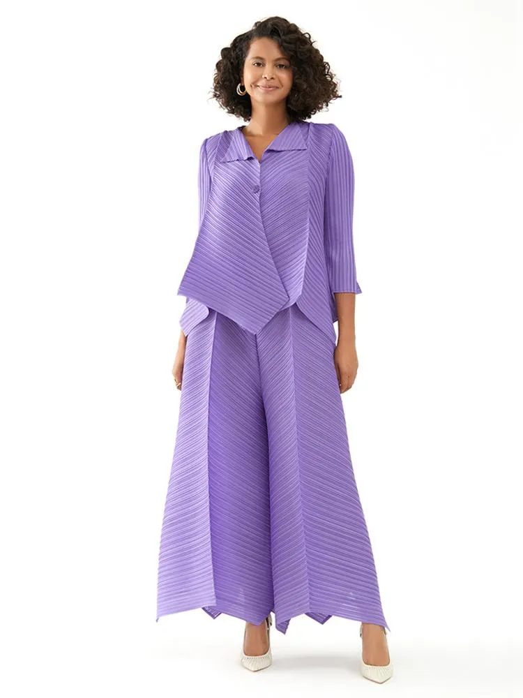 Pantalon de deux pièces pour femmes Miyake plissé 2023 Ensembles de printemps Designer coréen Tops à bouton unique Veste Harem Loose Vêtements esthétiques pour femmes