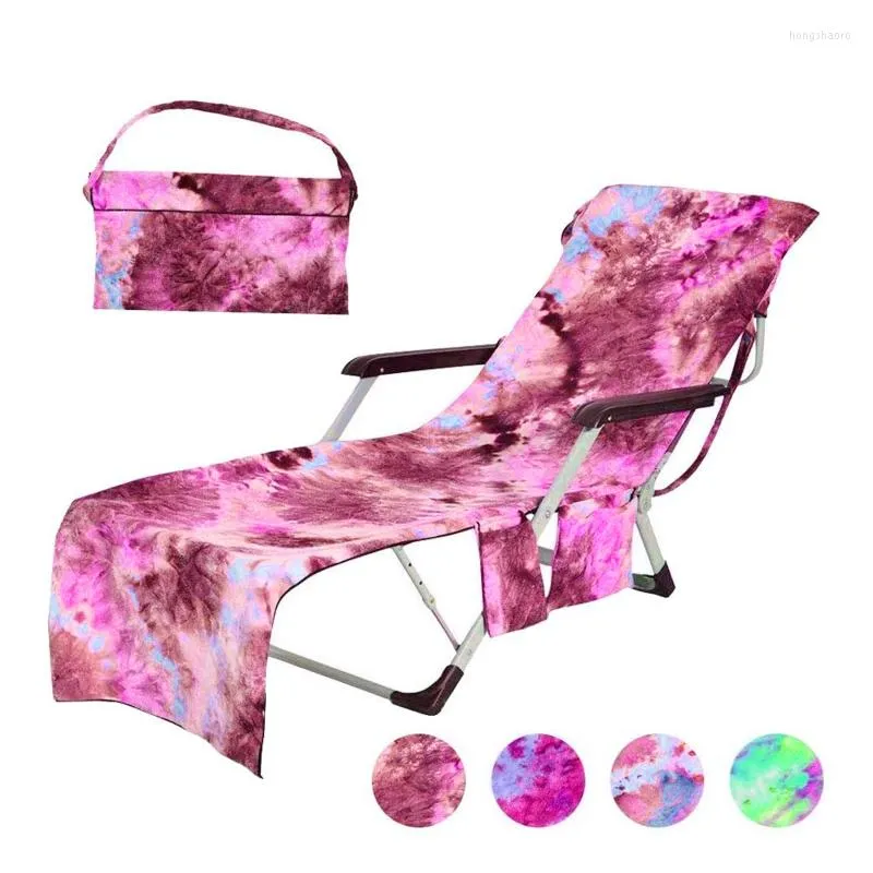 Stoelbedekkingen MicroFiber Gradient Print Beach Chaise Lounge Cover met zijzakken Geen schuif snel droge badhanddoek voor zonnestond