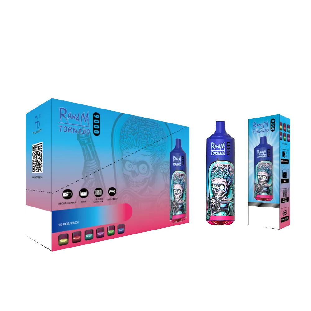 Nova chegada original Randm Tornado 9000 Vape e cigarro e cigarro RGB GLOWLENTE TIPO C VAPE RECARECIDADE 33 CORES DISPONÍVEIS