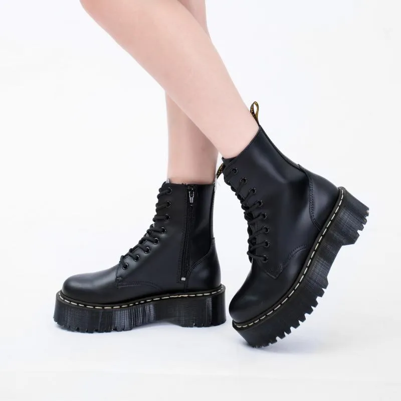 Boots Women Winter Platform Ankel 2023 Högkvalitativ äkta läder Goth Zapatos de Mujer 35-41