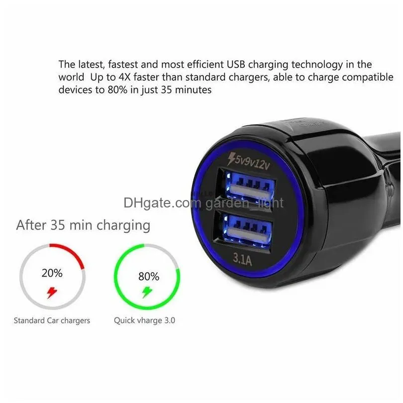 qc3.0 fast charge 3.1a quick charge car  dual usb fast charging phone  for iphone  samsung galaxy s8 with opp package