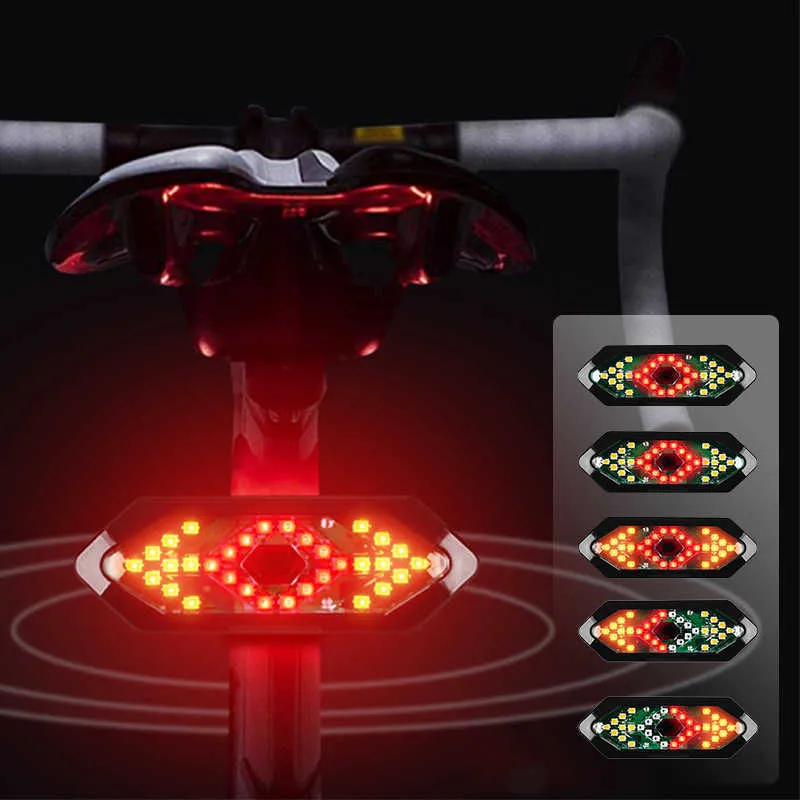 Lights Bike Cycling -Rücklicht mit Horn Smart 5 Modi Fernbedienung USB wiederaufladbar Fahrrad Bycle Turn Indicator Light Safety Lampe 0202