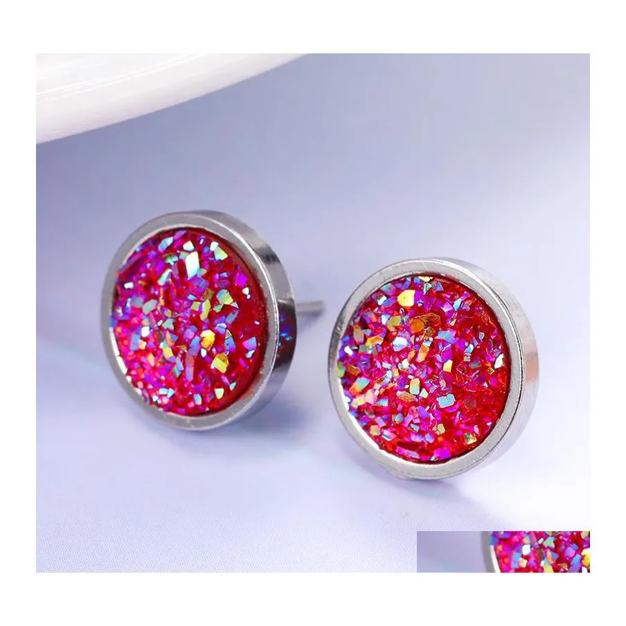 Stud Cute Little Simple Druzy Earrings Exquisite Stainless Steel Earring For Women Jewelry Accessories Wholesale Drop Delivery Otydg