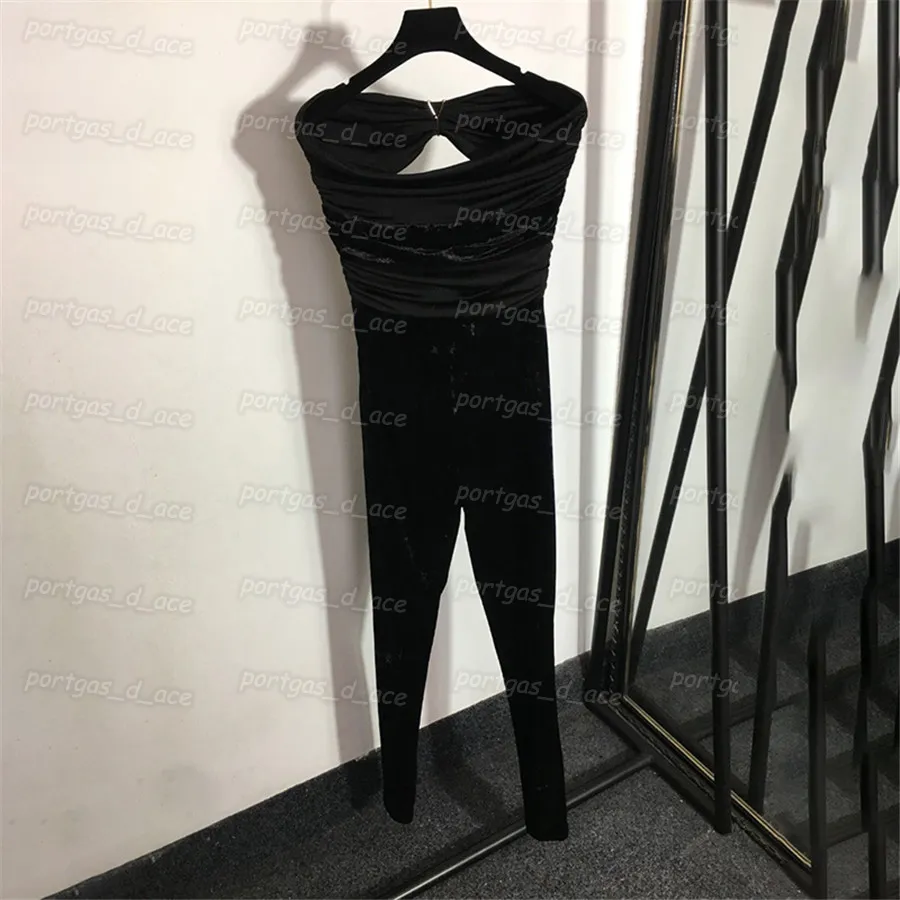 Modischer Velours-Bodysuit für Damen, Schwarz, Strampler, Schwarz, rückenfrei, Strampler260i