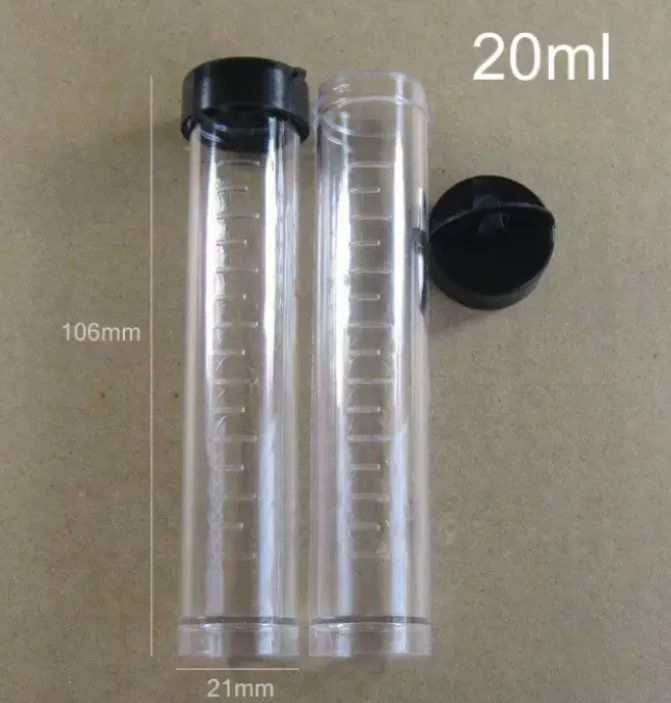 Bouteille de tube à essai en plastique transparent haut de gamme avec bouchon 21mm 106mm pp bijoux nail art perles conteneur de stockage 50pcs / lot 20ml