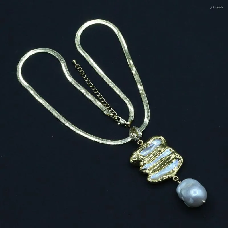 Pendant Necklaces GuaiGuai Jewelry Cultured White Keshi Pearl Gold Plated Chain Necklace Biwa Simple Gift