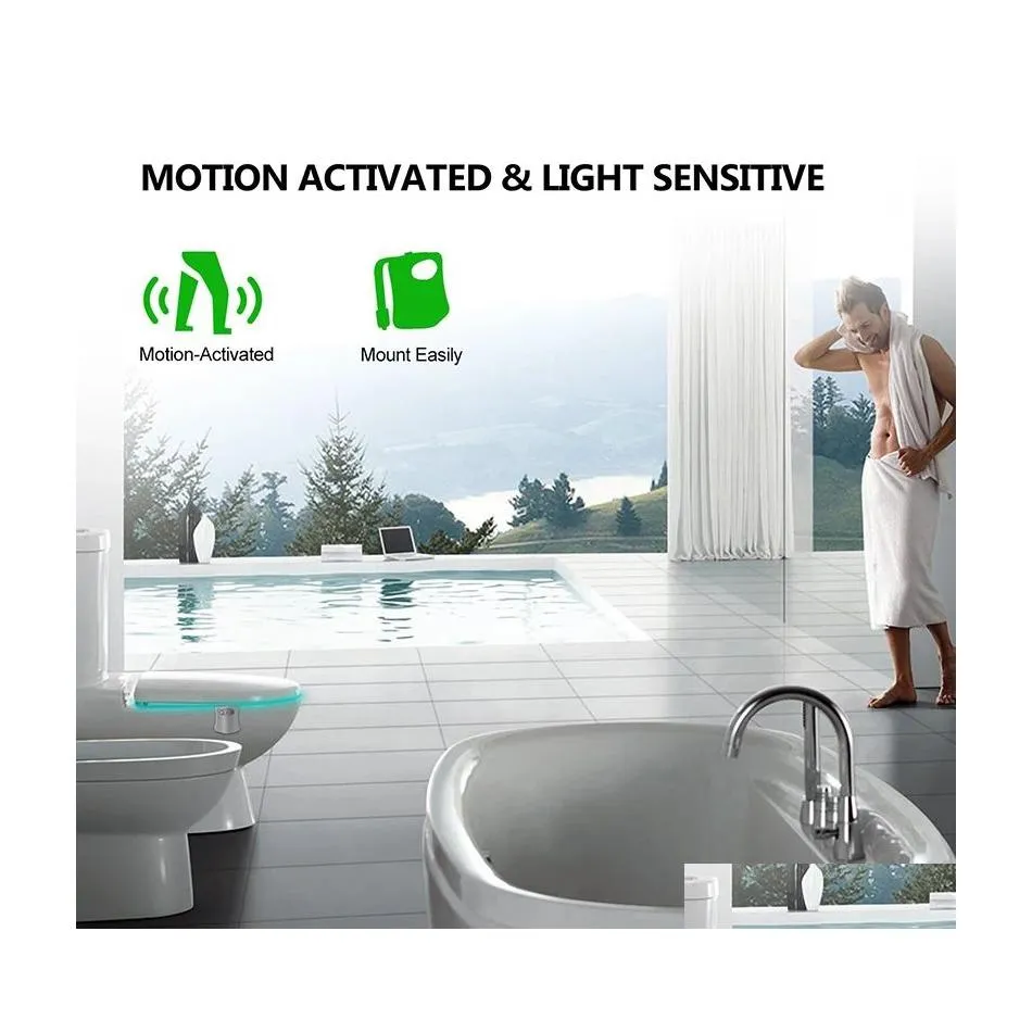 Andere badtoiletbenodigdheden PIR Motion Sensor LED 8 kleuren licht voor badkamer toilet drop levering home tuin dhfqz