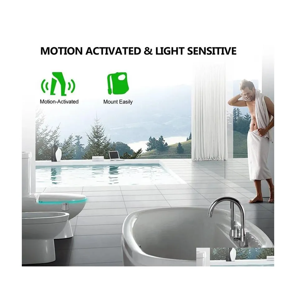 Andra badtoalettf￶rs￶rjningar PIR Motion Sensor LED 8 F￤rger Ljus f￶r badrum Toalett Drop Delivery Home Garden DHFQZ