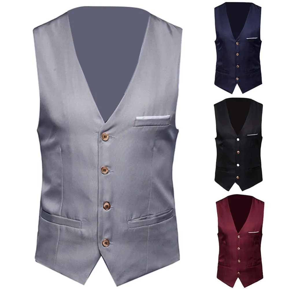 Men's Vests Men's Classic Formal Business Plus Size Men Solid Color Suit Vest Single Breasted Business Waistcoat 230202