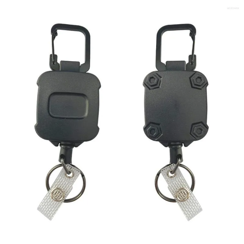 Keychains Black Retractable Pull Key Ring ID Badge Lanyard Name Tag Card Holder Keychain Zinc Alloy ABS Plastic Recoil Reel Belt Clip