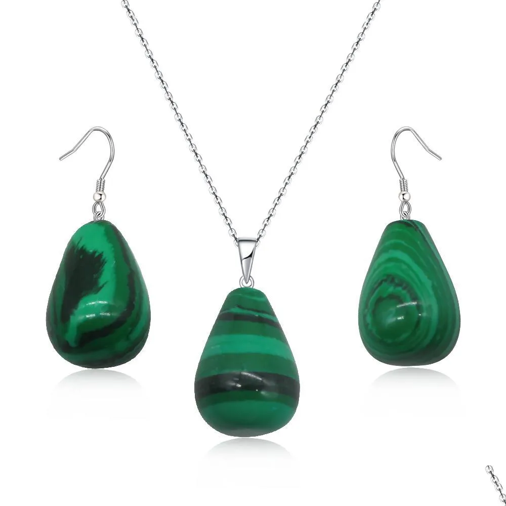 Earrings Necklace Teardrop Stone Jewelry Set Natural Gemstone Pendant And For Women Gift Love Wish Drop Delivery Sets Dhbd8