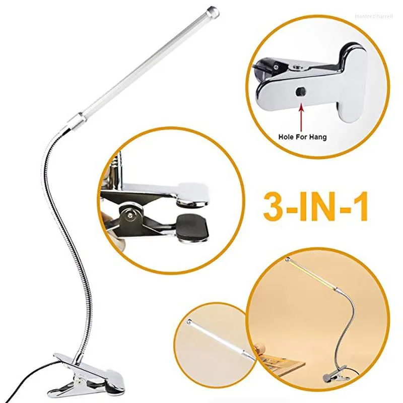 Lampes de table Argent Led Lampe Tactile Dimmable Lecture Étude Bureau Flexible Solide Clip Bureau USB Rechargeable Intérieur Maison Veilleuse