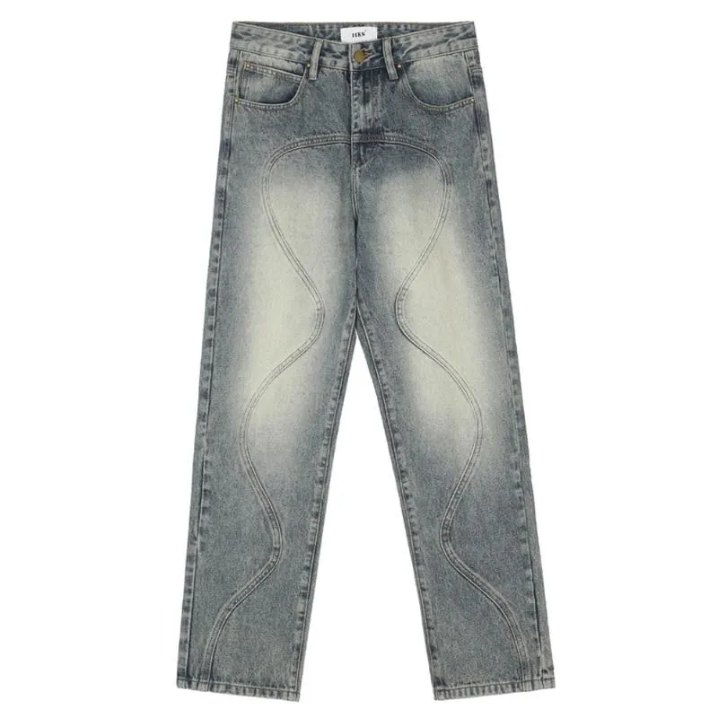 Erkek kot pantolon retro mektup tasarımcısı erkekler ve erkekler için yırtık pantolonları yıkanmış düz gevşek denim pantolon