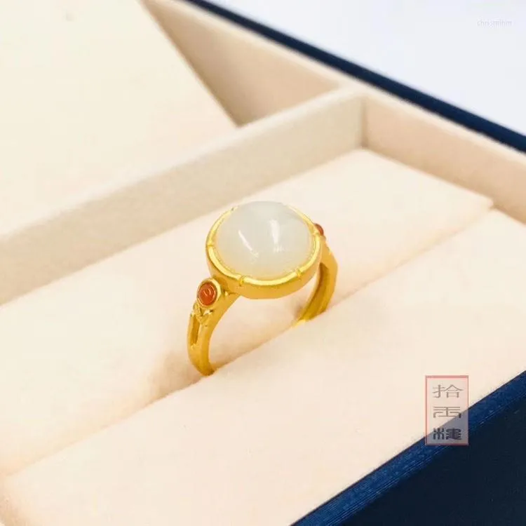 Clusterringen natuurlijk een witte jade kleine mond verstelbare ring Chinese hofstijl ontwerp elegant dames kerstsalloween cadeau