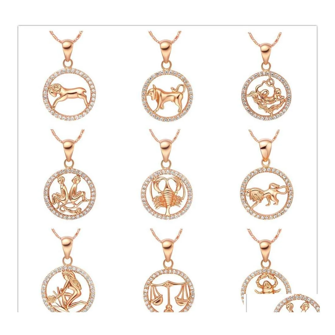 Collares pendientes Pretty Crystal Beautifly Collar Color oro Géminis Cáncer Leo Virgo Libra Escorpio 12 Constelaciones Colgantes Gota Dh8Py