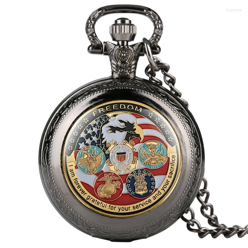 Montres de poche motif de l'armée des États-Unis pour femmes hommes montre à Quartz Chic rétro mince chaîne cadeau