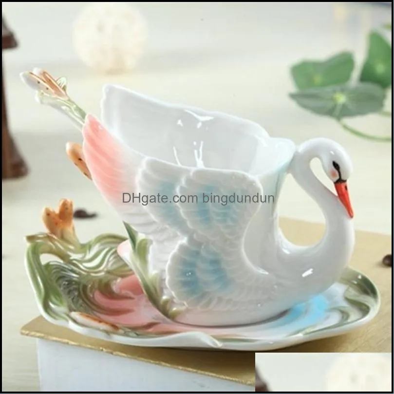 Mugs 305Ml Creative Tea Pot And Cup Set Saucer Art Gift Personalized Ceramic Gorgeous Mug Taza Ceramica Drinkware Drop Delivery Home Dhjjq