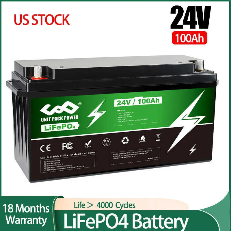 Batterie au Lithium 24V 100Ah LiFePO4 Batteries Lithium Fer Phosphate Jusqu'à 4000 Cycles Parfait pour RV Solaire Marine Overland/Van