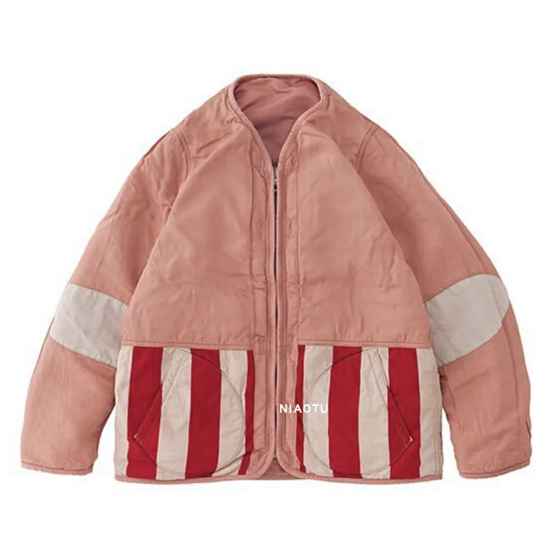 جاكيتات الرجال 22AW خمر سستة Vneck Stripe Men and Women Stuck Colling مطابقة معطف فضفاضة معطف أخضر اللون الأسود Pink Visvim DCDT 230202