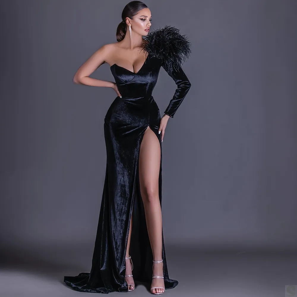 Black Velvet Prom Dresses One Shoulder Feather... From Dresstop, $100.63 | DHgate.Com Black Velvet Prom Dresses One Shoulder Feather... From Dresstop, $100.63 | DHgate.Com