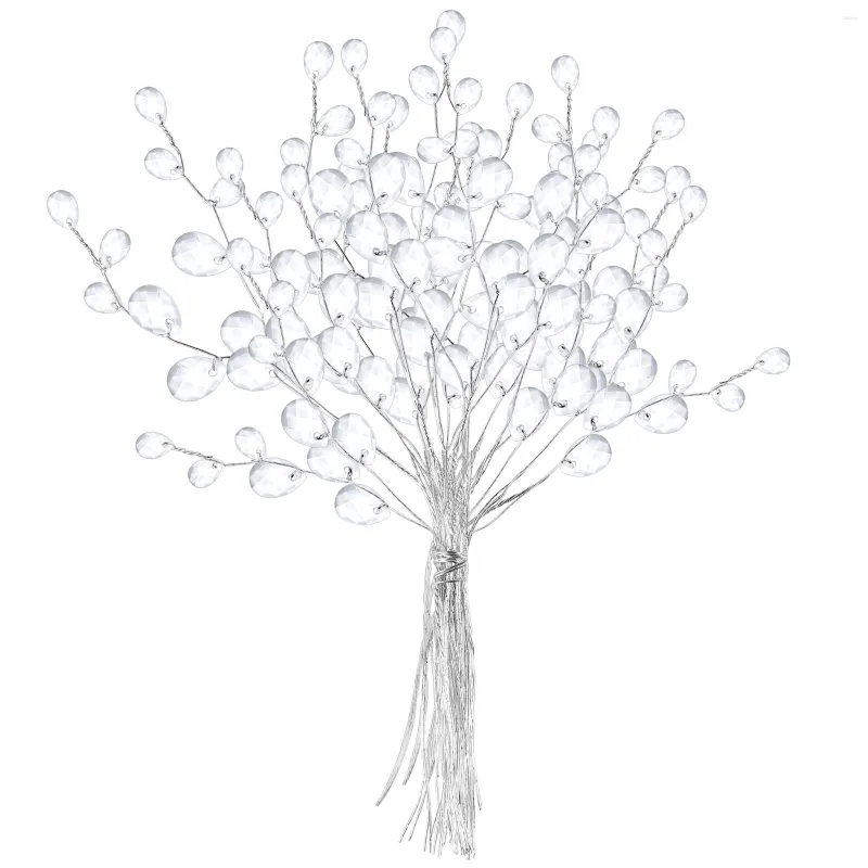 Decorative Flowers Acrylic Flower Branches Artificial Bead Crystal White Bouquets Tree Vases Christmas Drops Floral Picks Wire Stems Crafts
