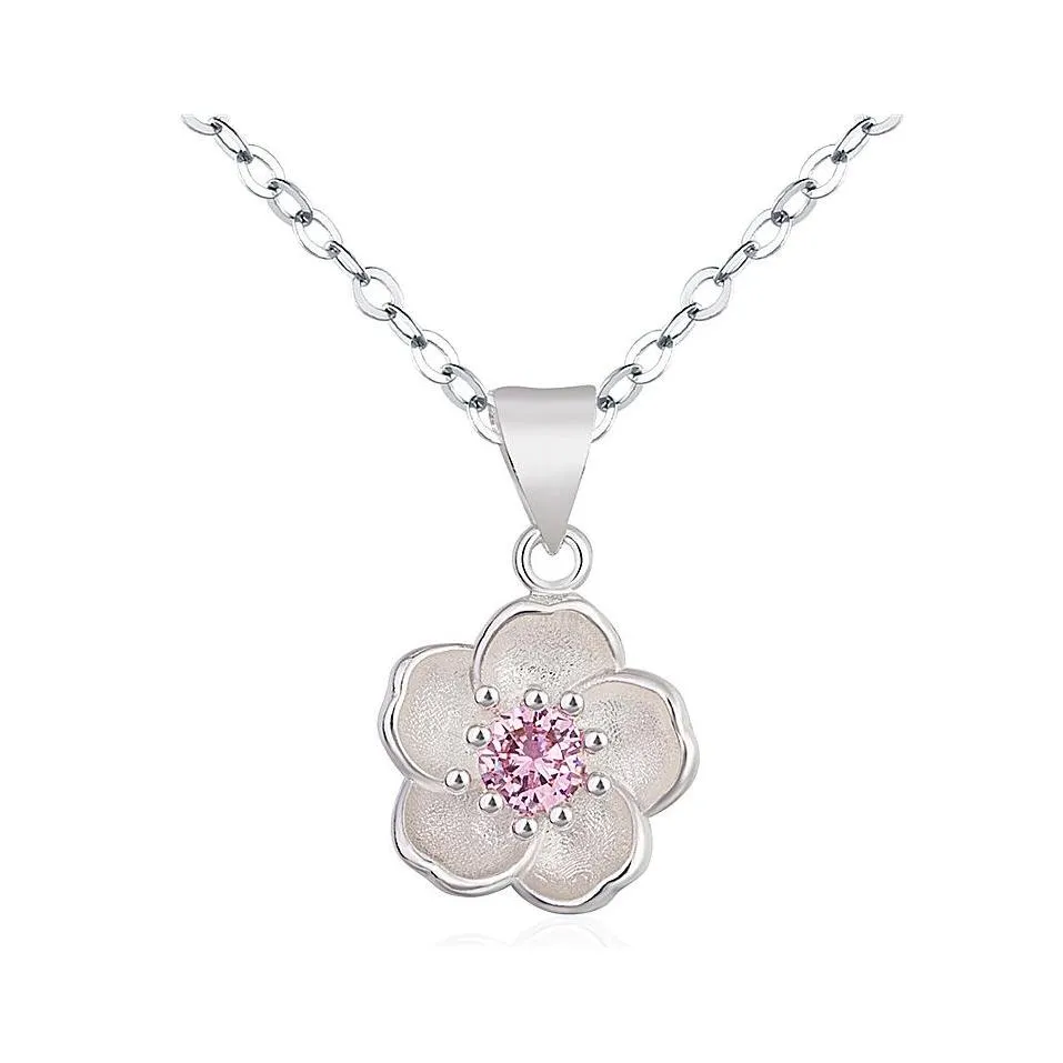 Colliers pendants Collier de fleur de cerisier fraîche et simple Chaîne de fleurs rose Purple Crystal Bijoux dames Cute Peach Drop Livrot P Dhgyv