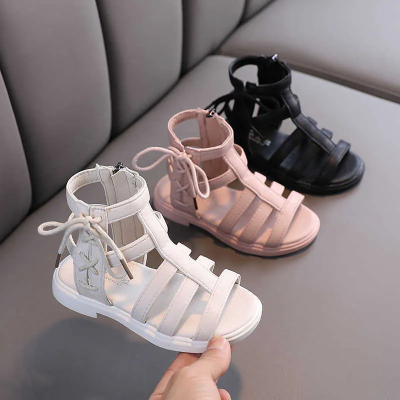 JY208 Girls '2020 Yeni Moda Küçük Kız Prenses Ayakkabı Yaz Büyük Çocuklar Yüksek Top Zipper Sandalet 0202