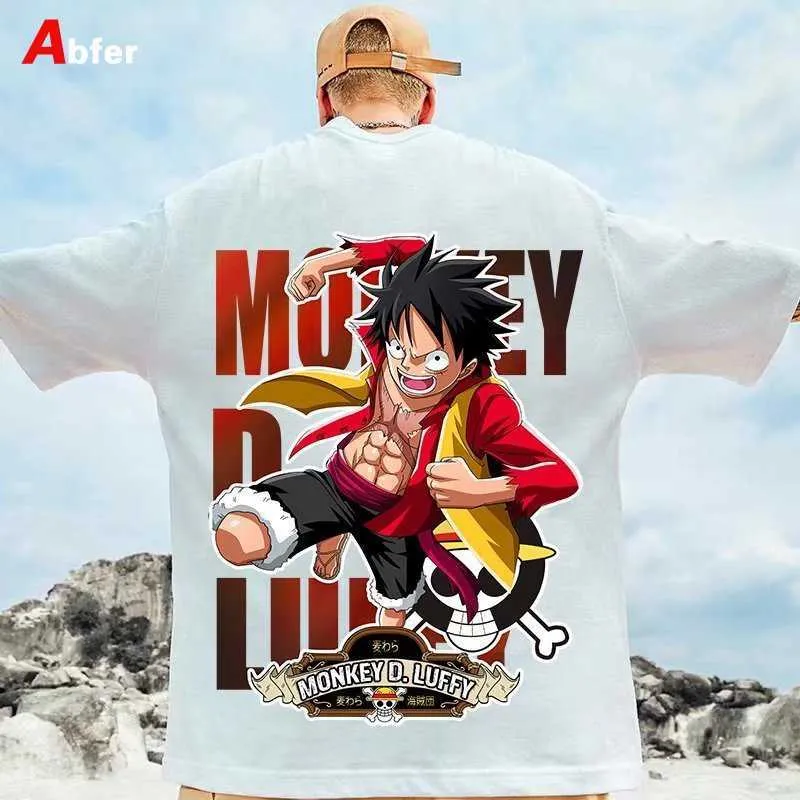 Erkek tişörtleri Japon anime erkekler büyük boy tişört harajuku üst hip hop stili luffy zoro manga baskı grafik tişörtleri karikatür kıyafetleri g230202