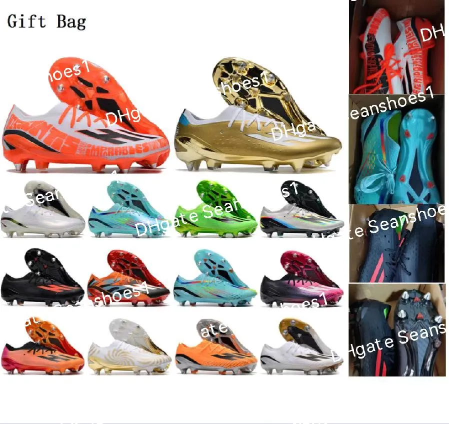 Sac cadeau Bottes de football pour hommes X Speedportal.1 SG Crampons de football à crampons en métal Cuir souple Baskets d'extérieur confortables Messis Knit Chaussures de football de qualité Taille US 6.5-11