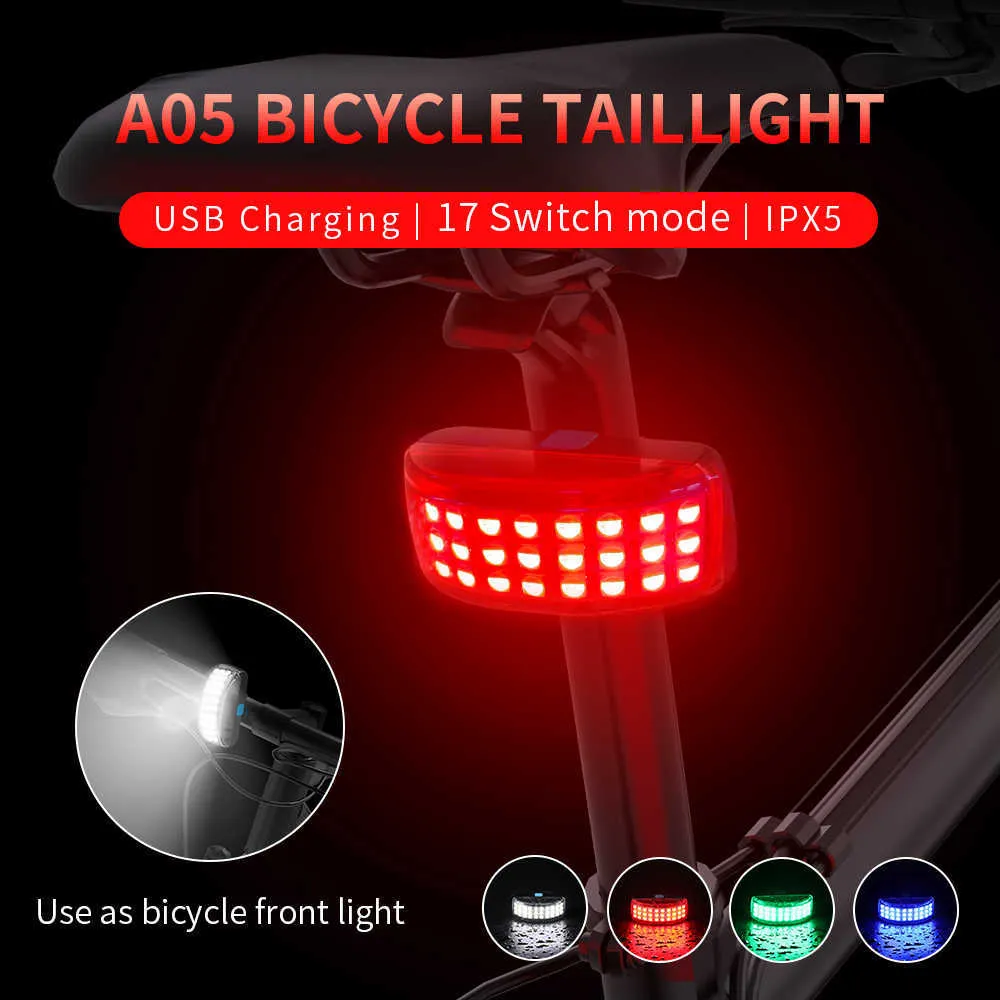 S IPX5 TAILLight Mountain Cykel bakre LED MTB Cycling Bakljus USB Laddningsbara lampcykeltillbehör 0202