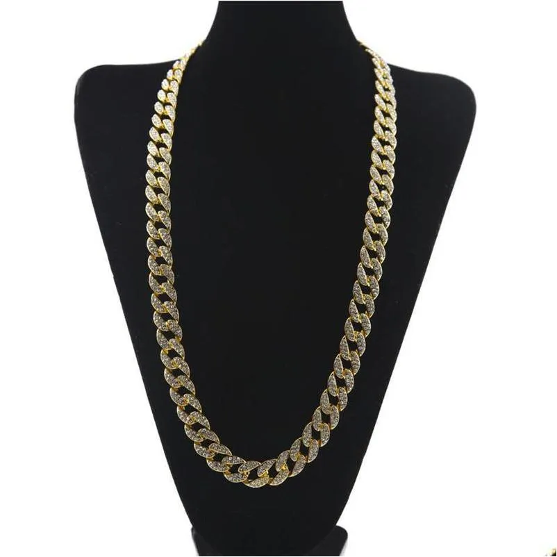 Łańcuchy 16 cali 18 cali 22 cala 24 cala 26 cali 28 cali 30 cali mrożone na wylany złoto złoto Sier Miami Cuban Link Chain Men Hiph Dh3xn