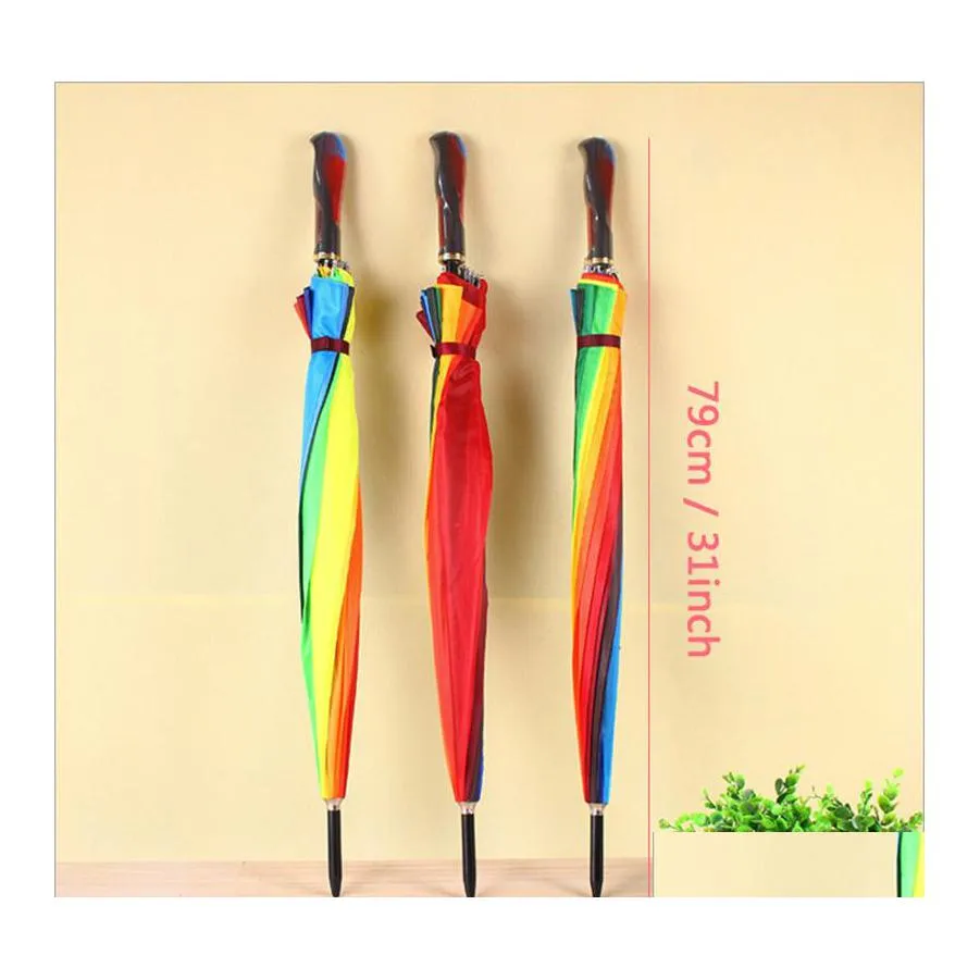 Umbrellas Fashion Colorf Rainbow Umbrella Rain Women Brand 24K Windproof Long Handle Strong Frame Waterproof Vt0466 Drop Delivery Ho Dhk0T