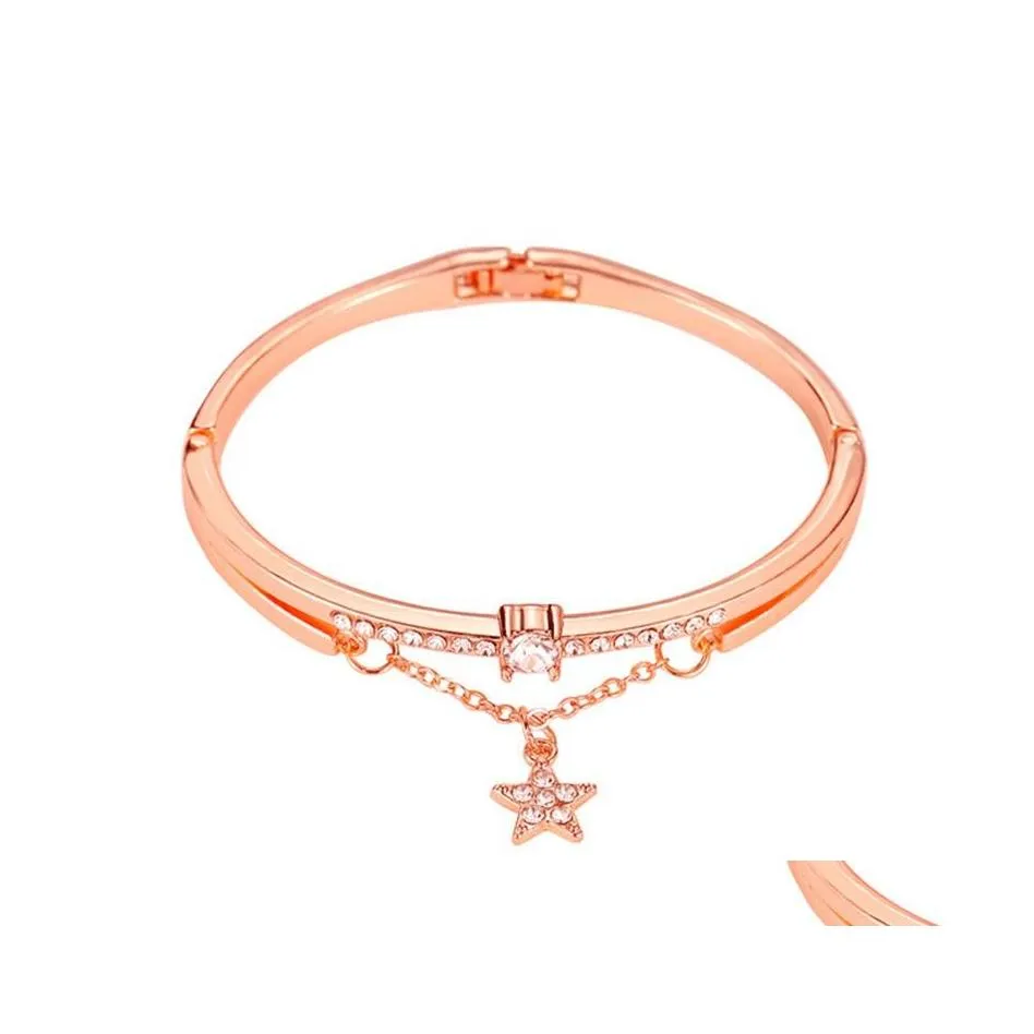 Link Chain Sterling Sier Fivepointed Star Tide Rose Gold Armband Female Student Korean version Simple Jewelry Gift Women Link 3685 DHC3Z