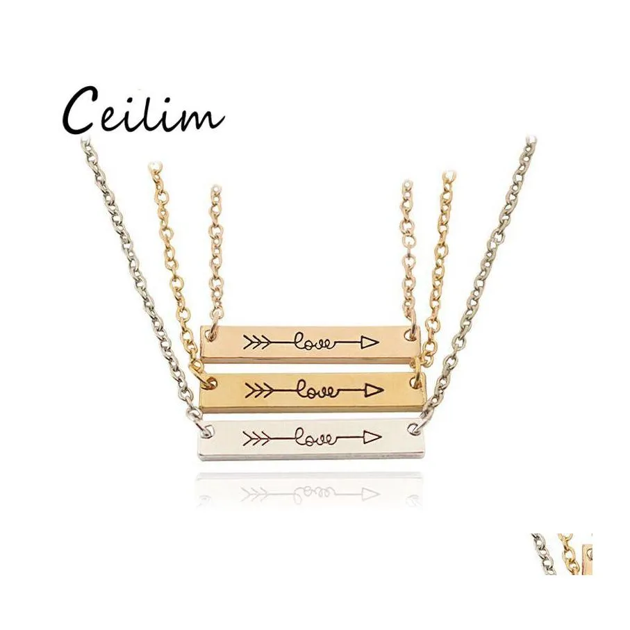 Colliers pendants 3 couleurs Collier de mode Bijoux Love Lettre d'amour Minimaliste Gold Rose Color Bar Simply Tal Arrow For Women Drop Deliv Otqdq