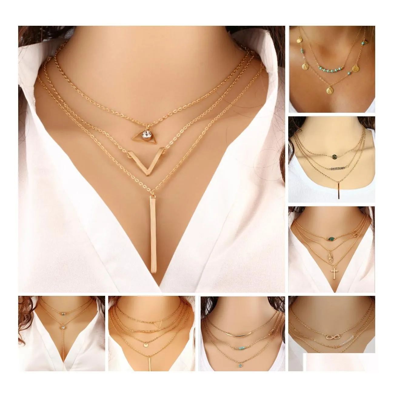 Pendant Necklaces Pretty Choker Collier Boho Pearls Diamond Chain Mtilayer For Women Men Bar Layered Tassel Metal Gold Drop Delivery Dhtnj